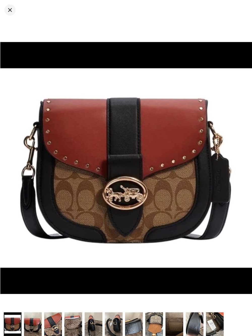 New Coach Georgie Rivets Signature Canvas Crossbody with Black and Rust Accents